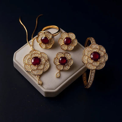 Flower Zircon Locket Combo Set