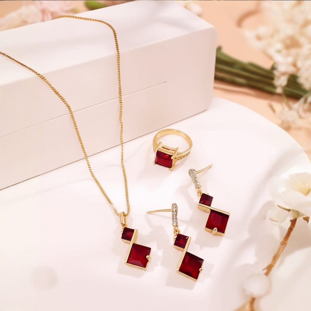 Gold Plated Zircon locket Combo Set With Adjustable Rings