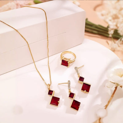 Gold Plated Zircon locket Combo Set With Adjustable Rings