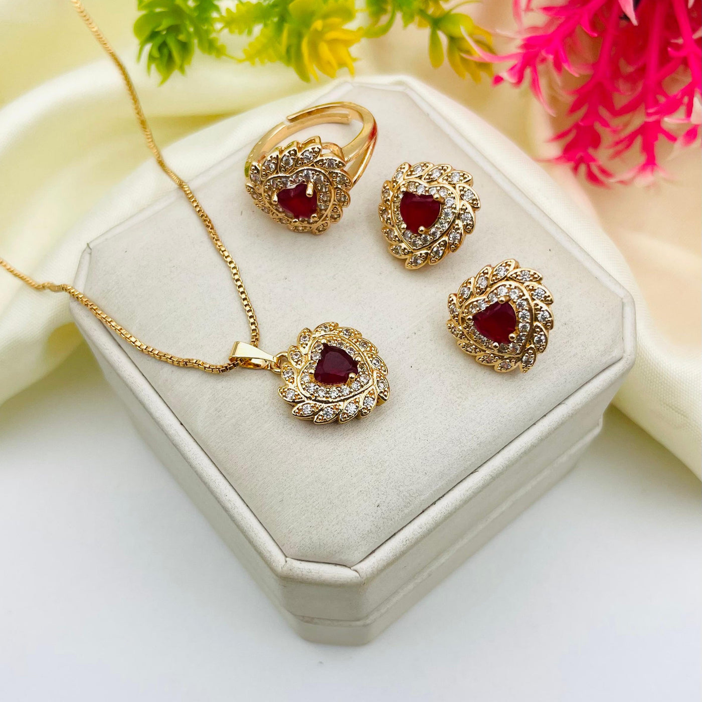 Heart Design Zircon Locket combo Set