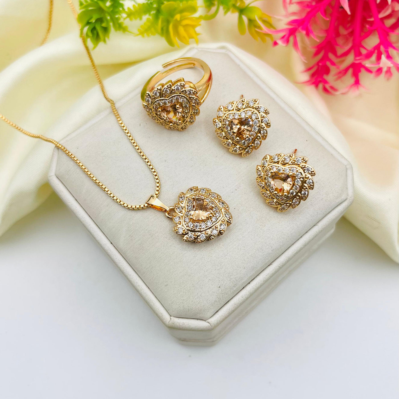 Heart Design Zircon Locket combo Set