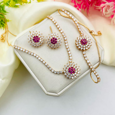 Flower Design Zircoon Necklace Set
