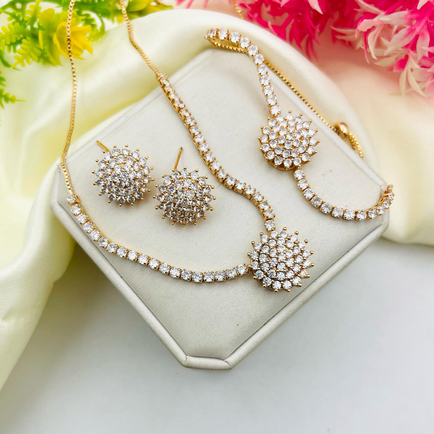 Flower Design Zircoon Necklace Set