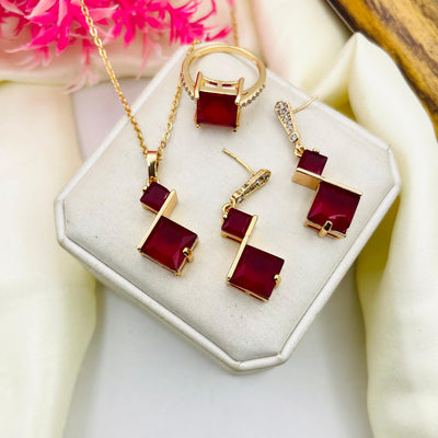 Gold Plated Zircon locket Combo Set With Adjustable Rings