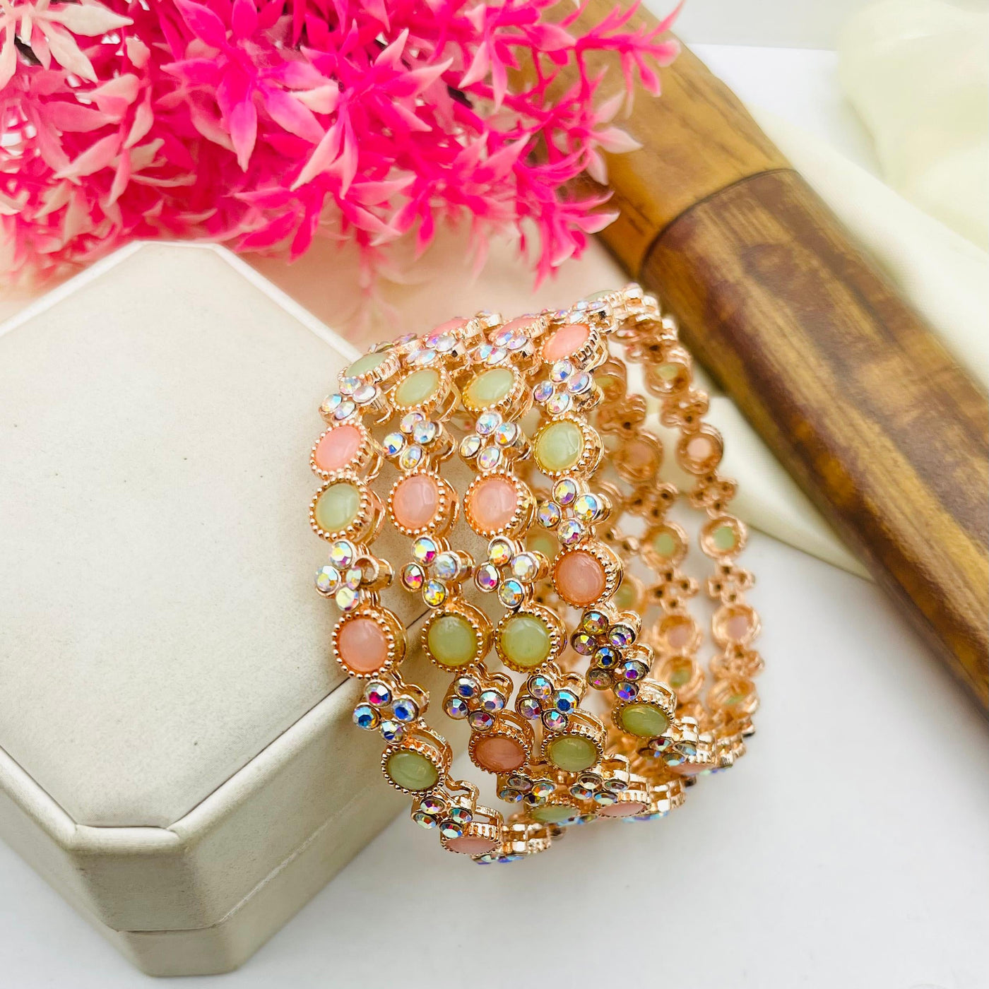 Gold Plated 4 Peice Zircon Multi Bangles