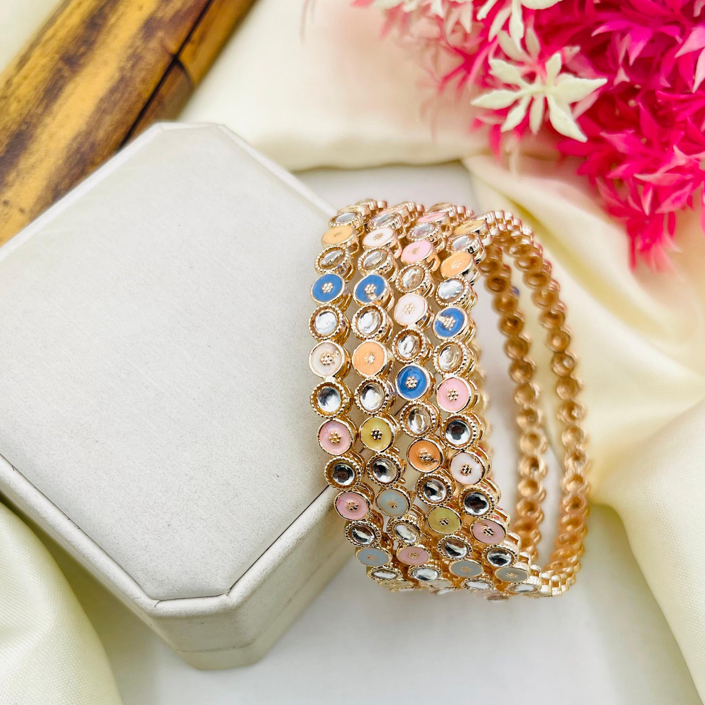 Gold Plated 4 Peice Zircon Multi Bangles