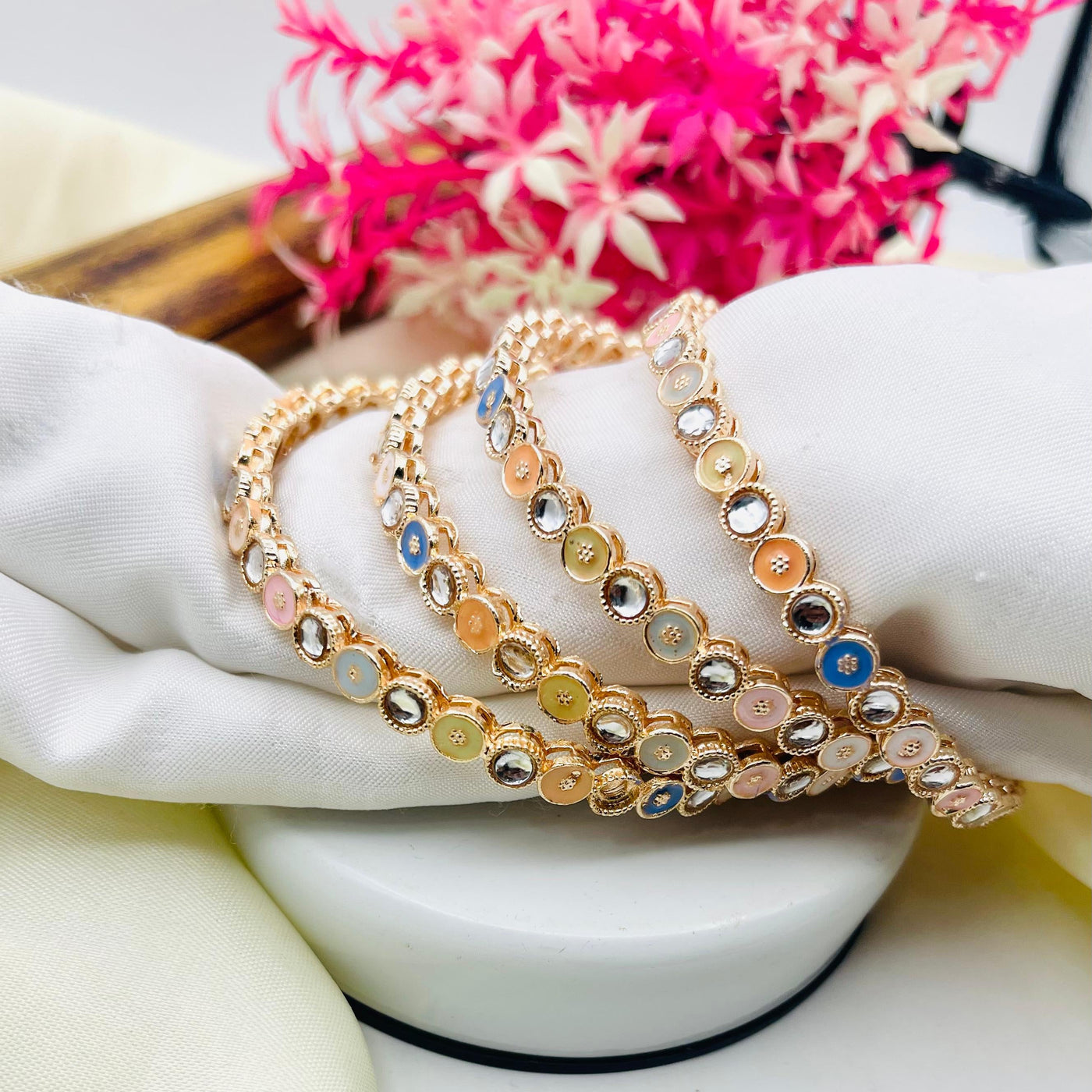Gold Plated 4 Peice Zircon Multi Bangles