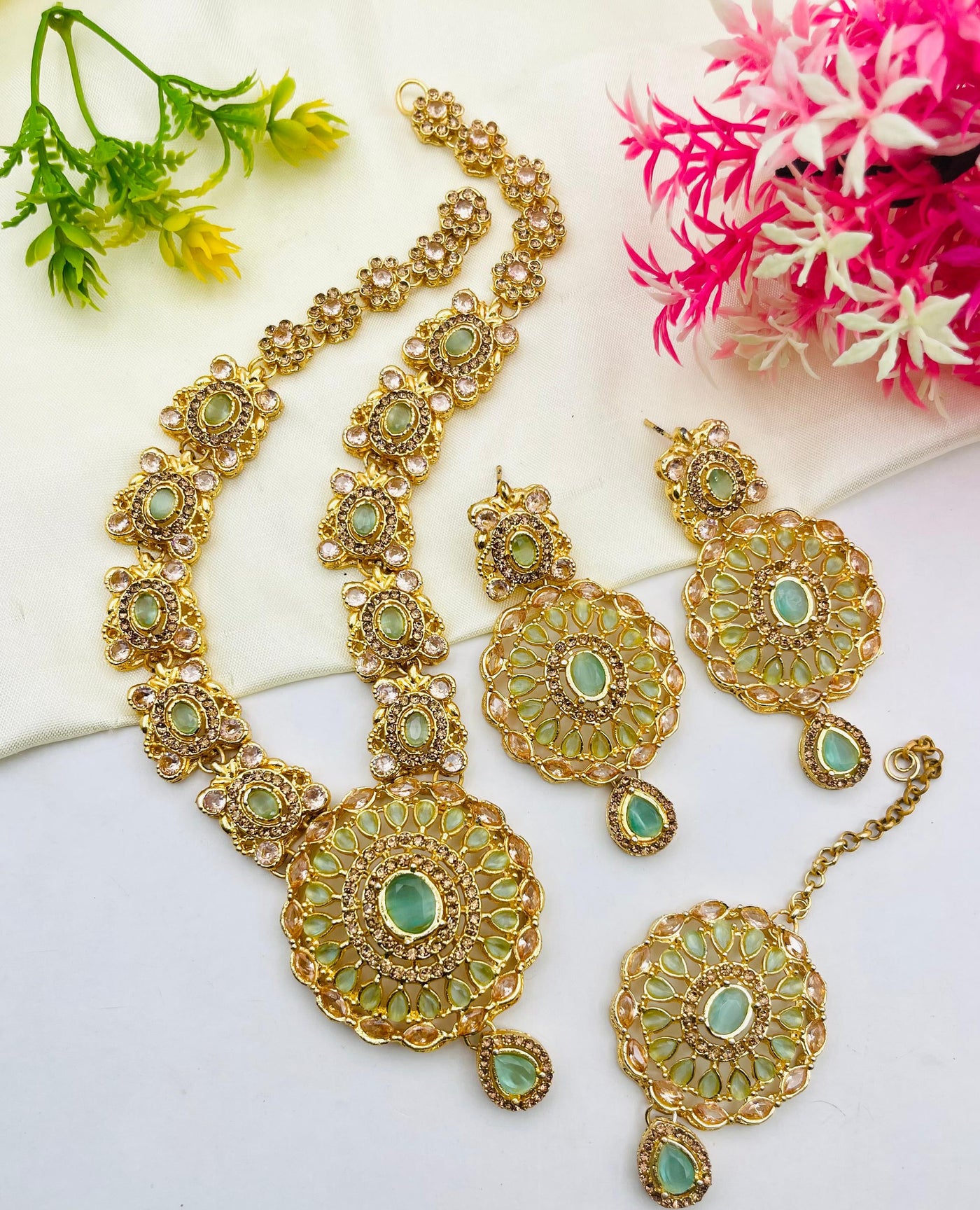 Gold Plated Zircon Mala Bridal set