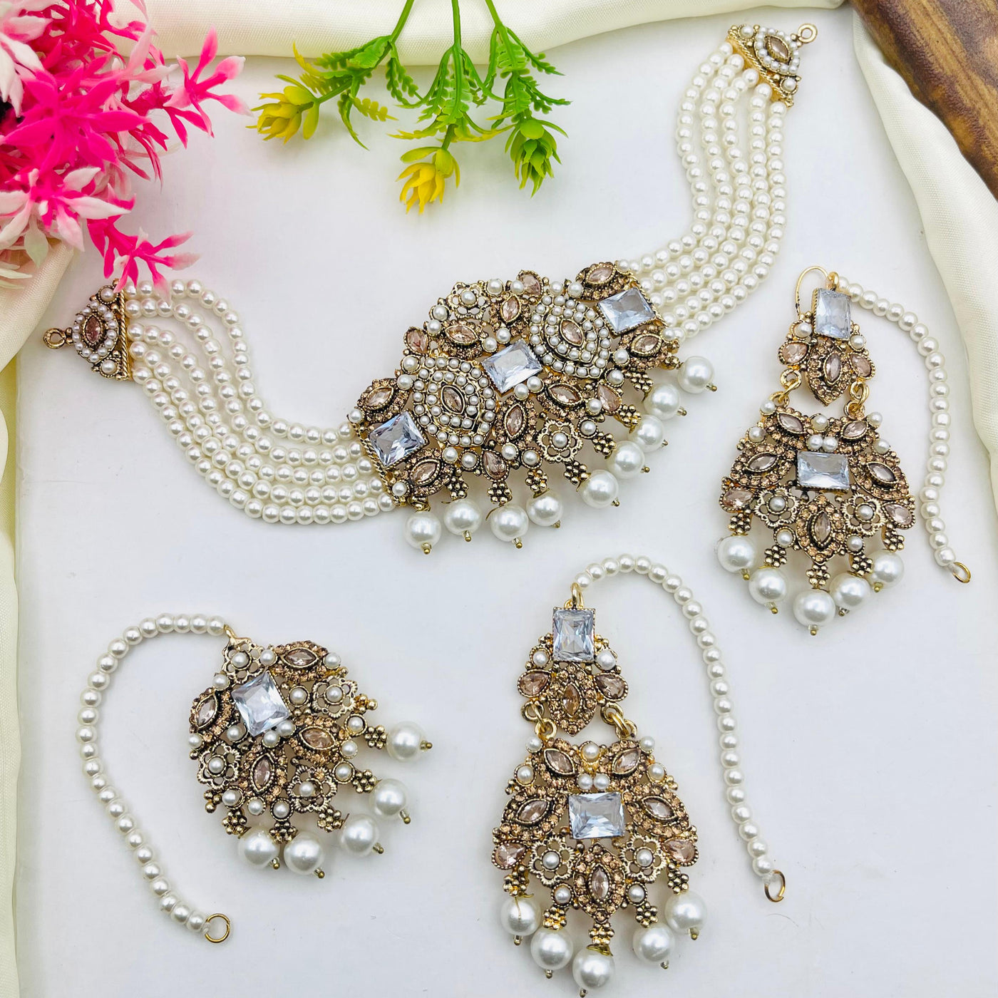 Rajwari Style Zircon Work Bridal Set