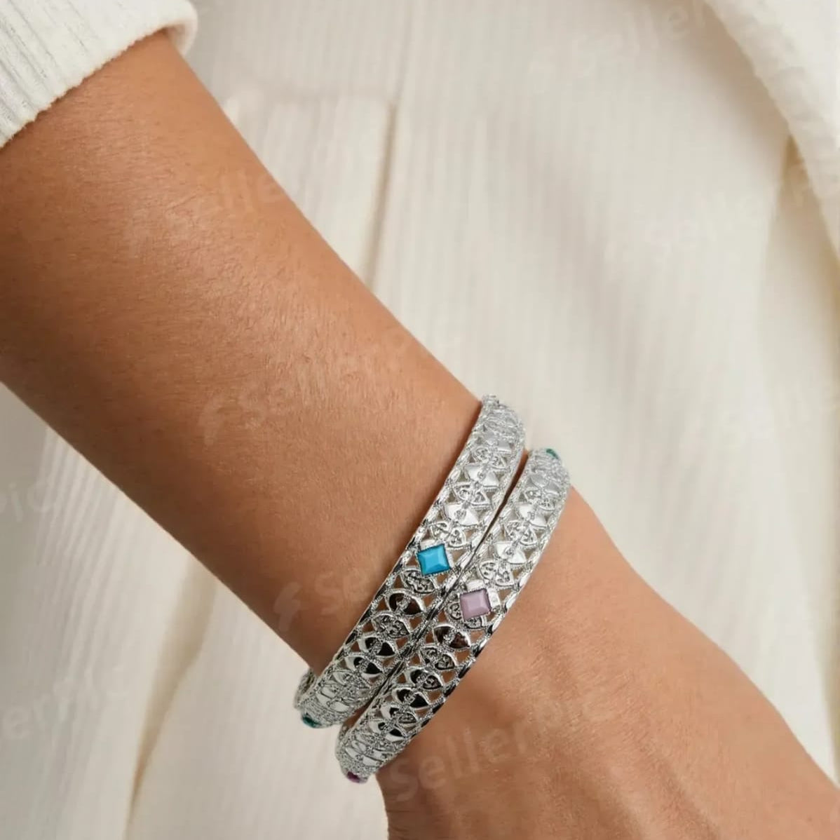 Silver Plated Multi Zircon Bangles