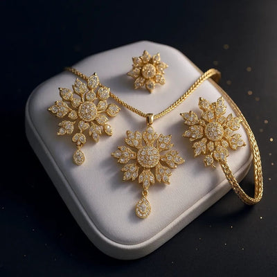 Flower Zircon  Locket Combo Set